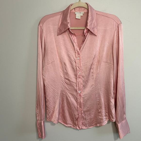 Votre Nom Silk Light Pink Button Down Long Sleeve Blouse Women’s Size Large - Picture 1 of 6